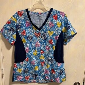 Gem Scrubs Women's Scrub Top XL Short Sleeve Pockets Colorful V-Neck Lightweight